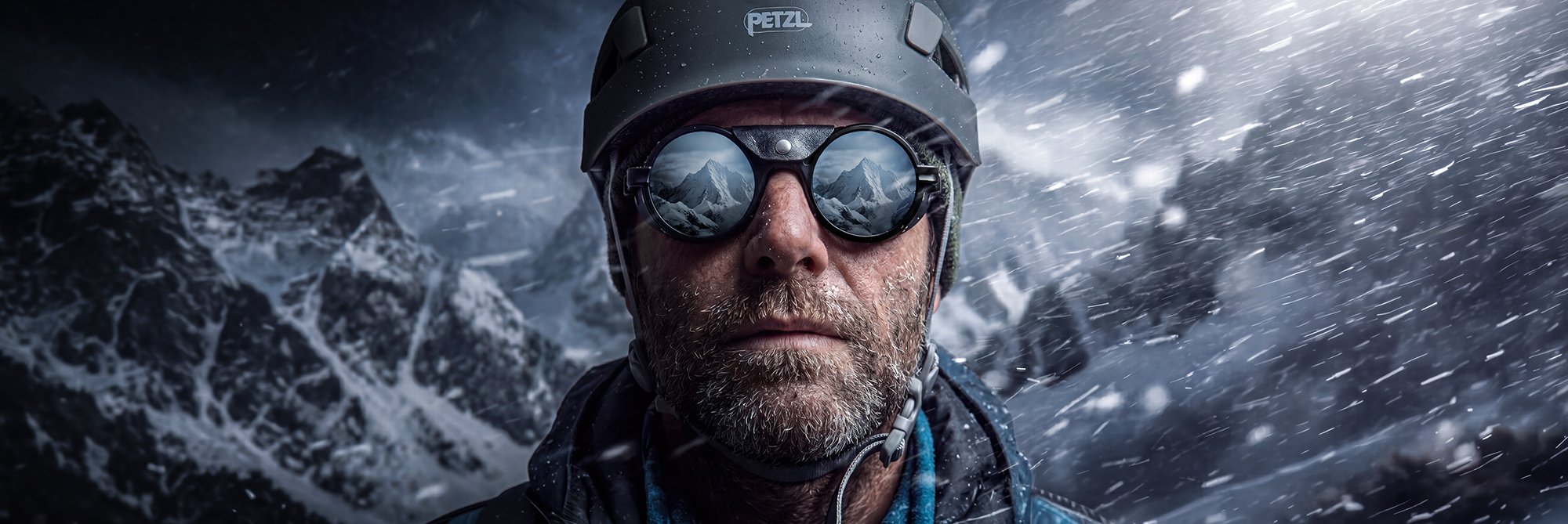 Climber wearing mirrored sun glasses