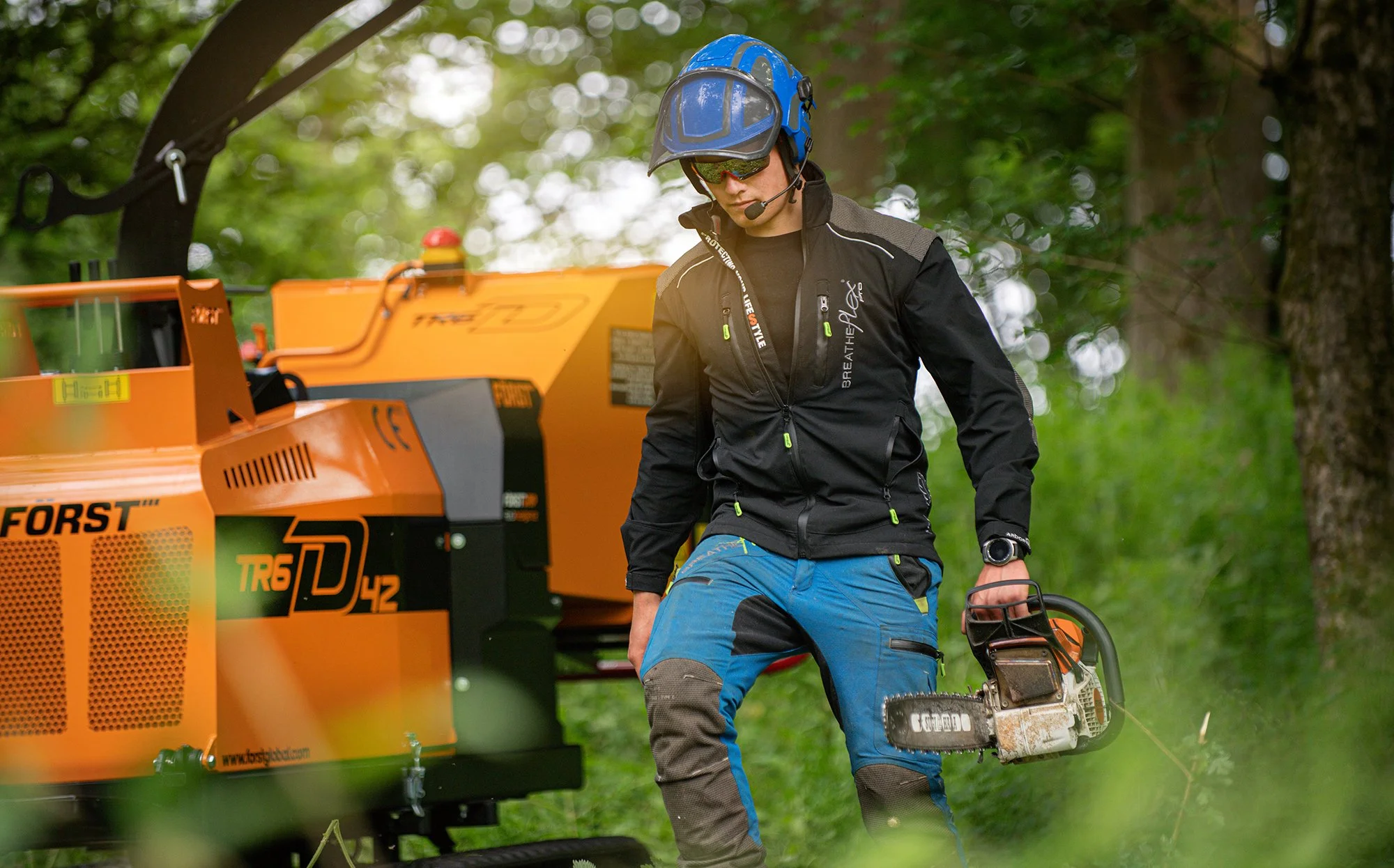 Arborist working in forest, photograph by Tim Wallace