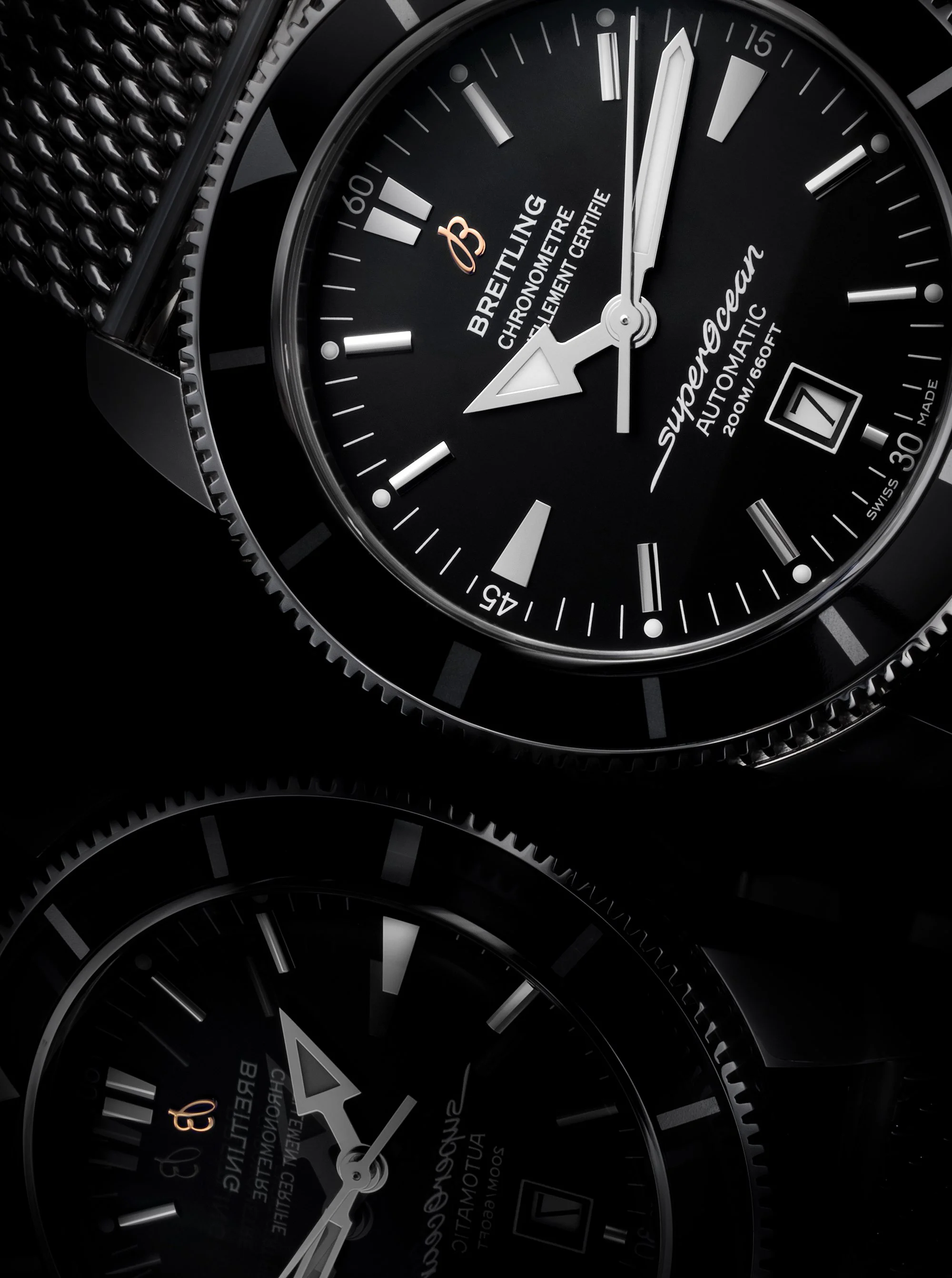 Breitling watch closeup of face