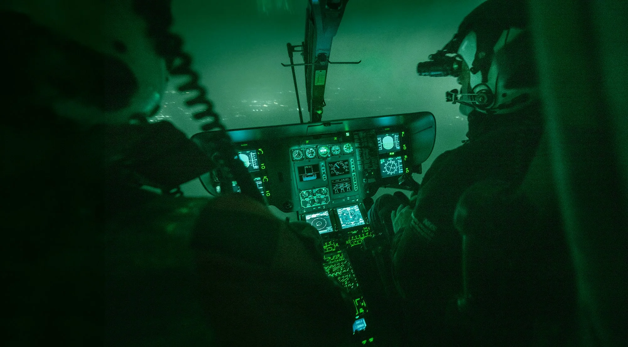 Helicopter Nigh Vision being used while flying.