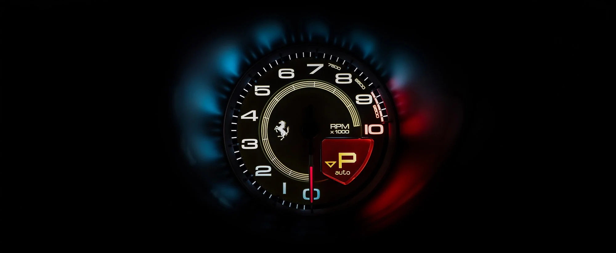 Ferrari Rev counter lit in the dark
