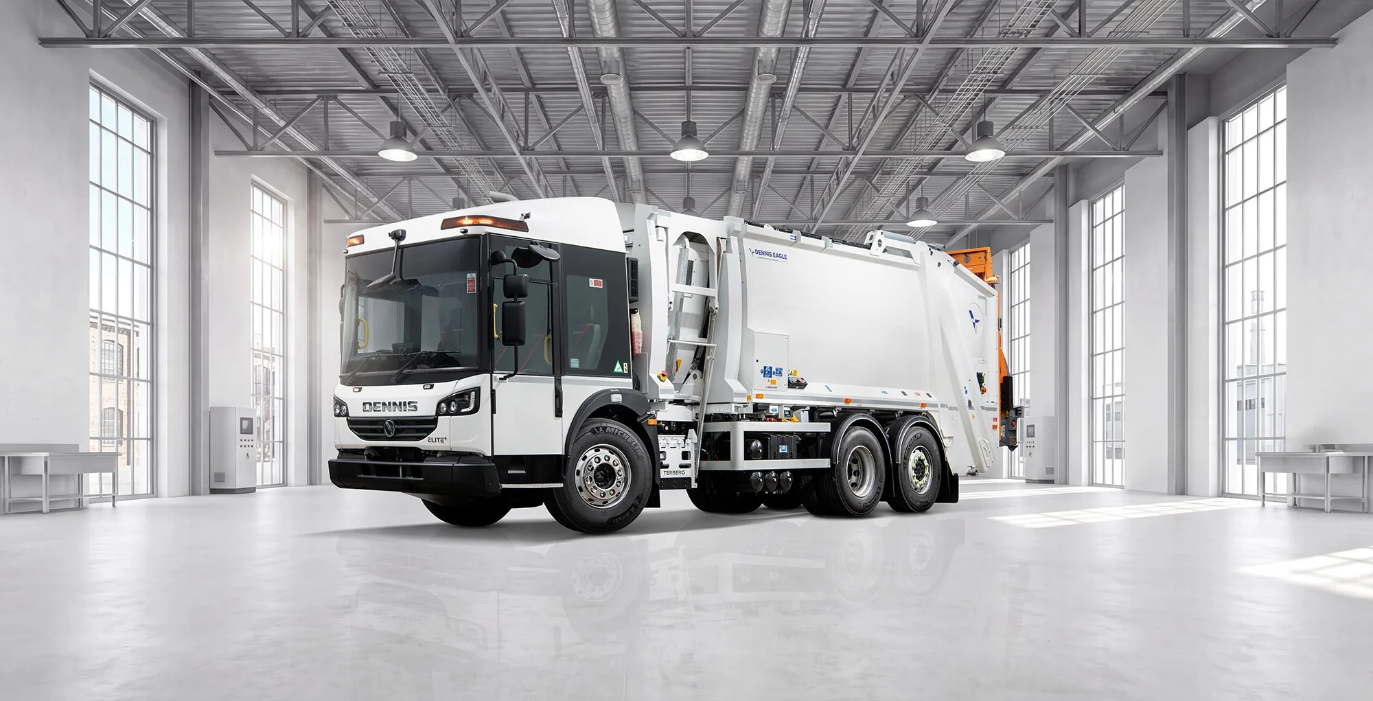 White Dennis Eagle Elite Plus truck photography by Tim Wallace.