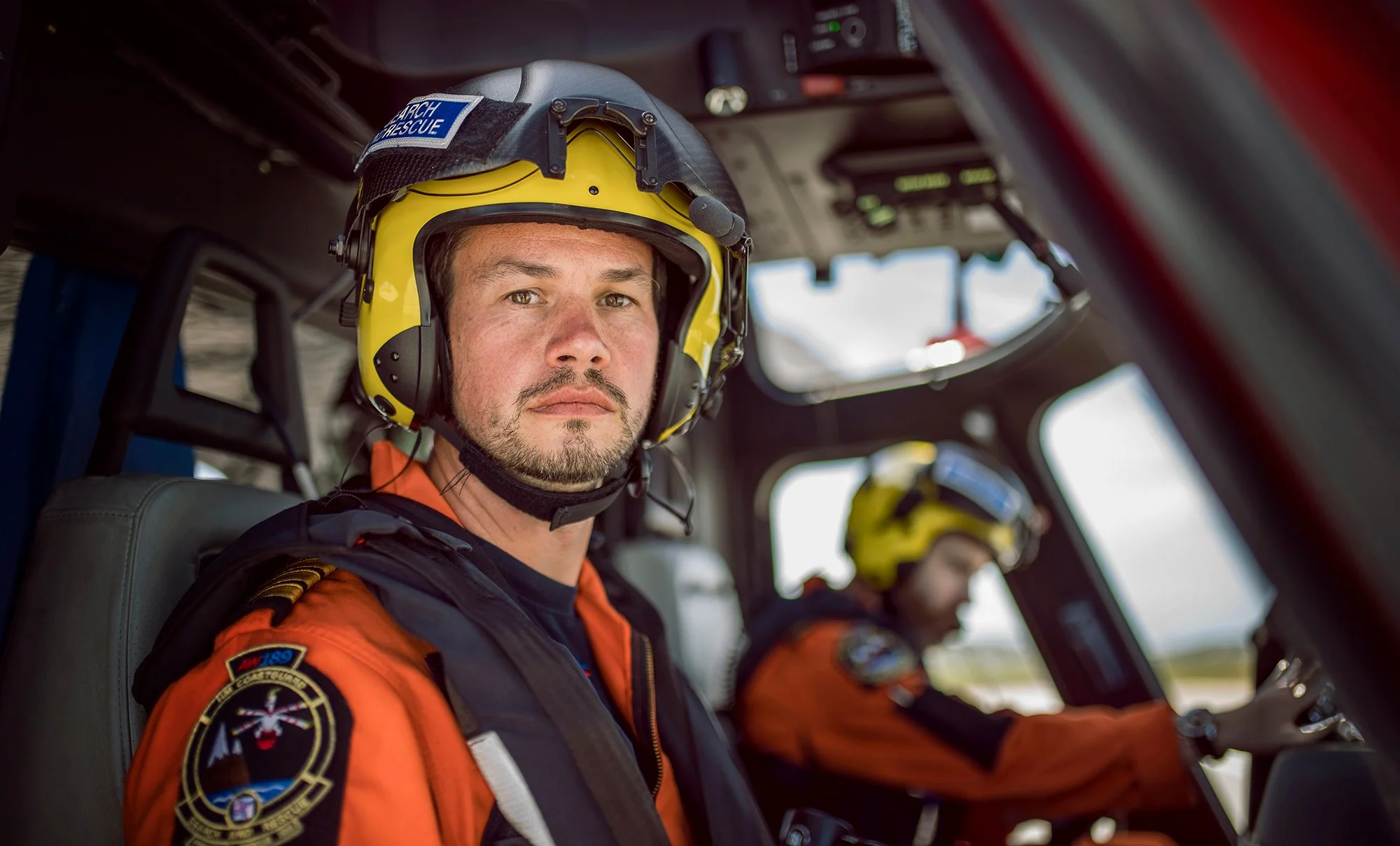 HM Coastguard Search and Rescue helicopter pilots preparing to take off.