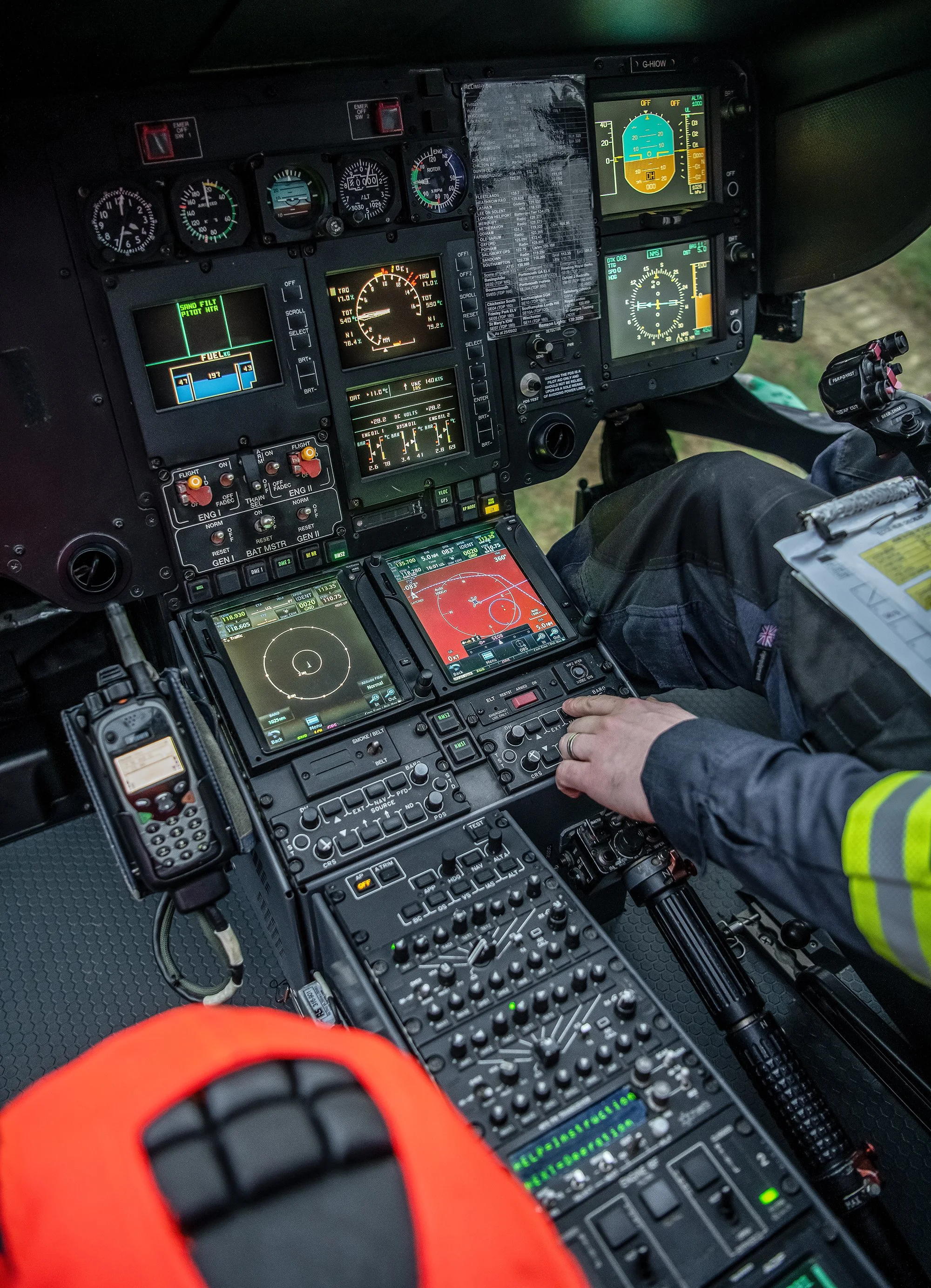 Air Ambulance Helicopter cockpit as pilot prepares to take off.