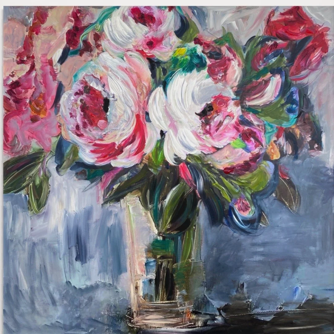 Peony Oil Painting Original Pink Peony Bouquet Painting on Canvas White and Pink Flowers in Vase Art Peonies Painting Spring Artwork