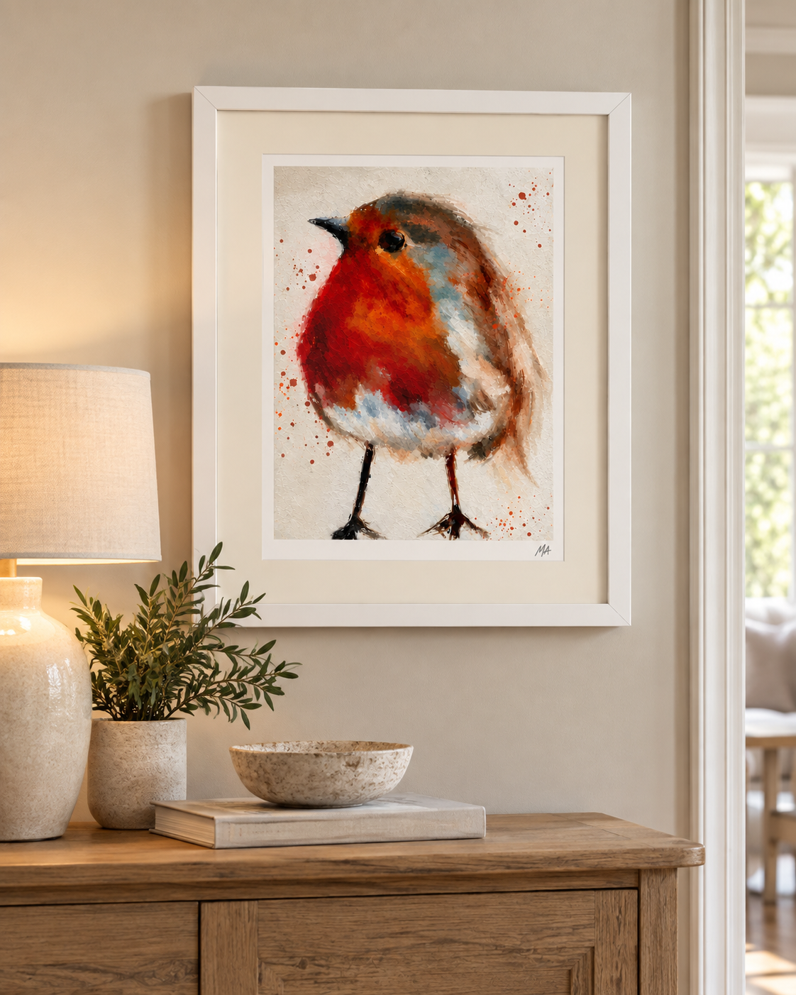 'The Robin' Rectangle Framed Print White BG.png