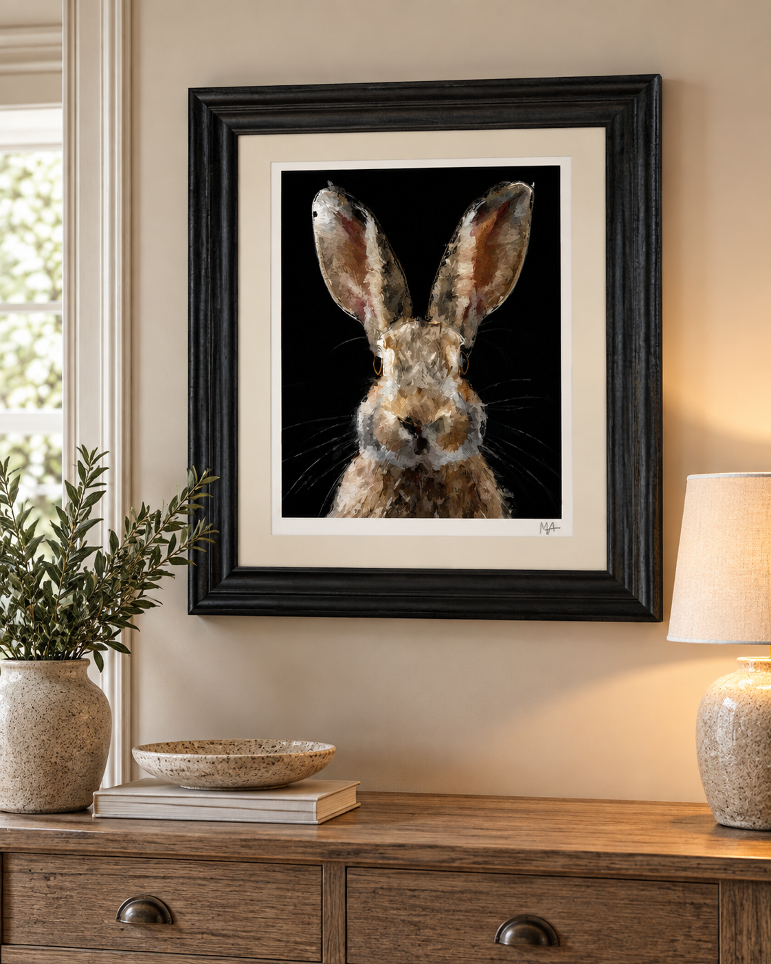 'The Hare' Black Framed Print BG.png