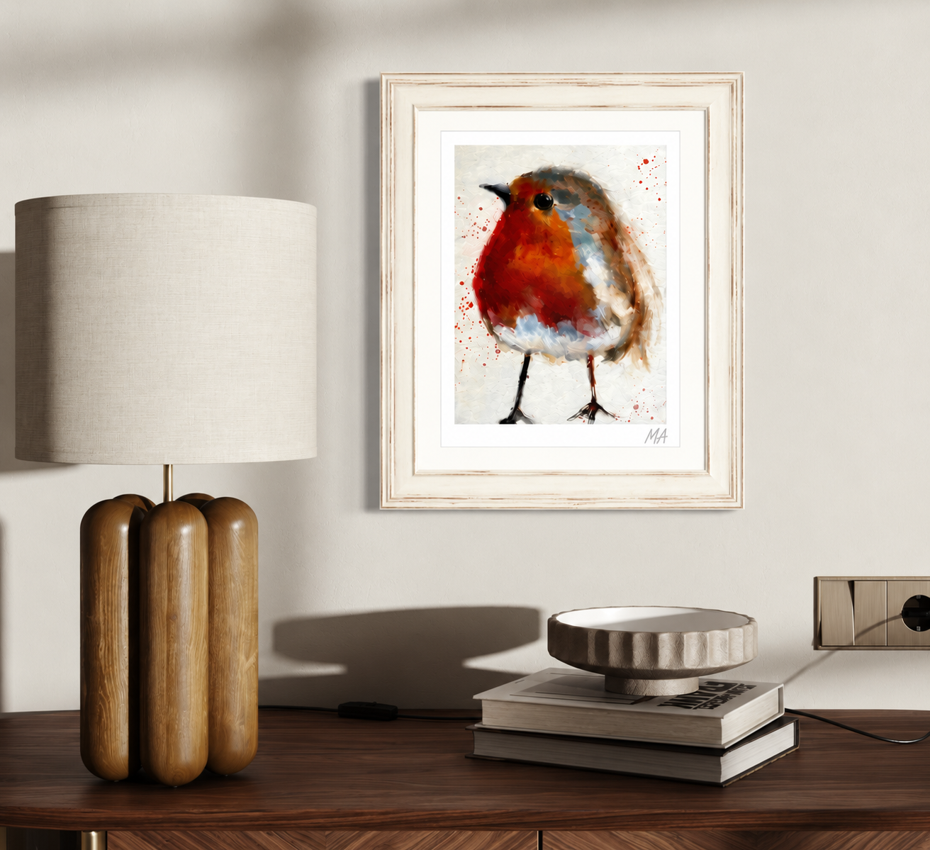 'The Robin' Rectangle Framed Print Rustic BG.png