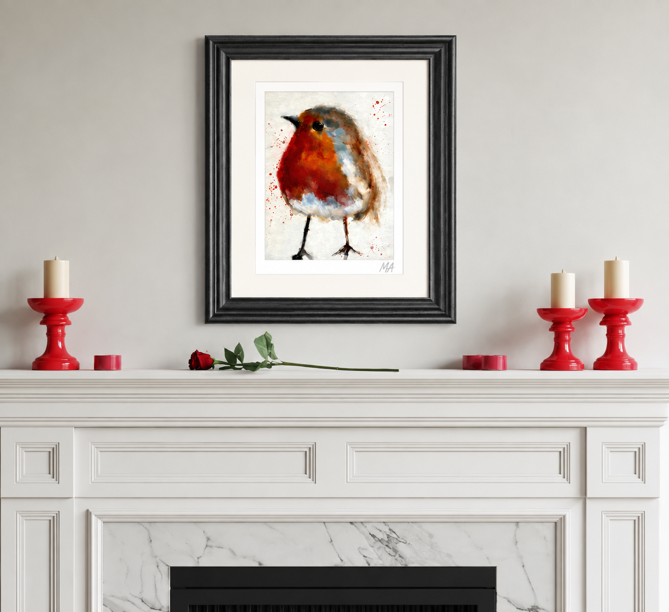 'The Robin' Rectangle Framed Print Black BG.png