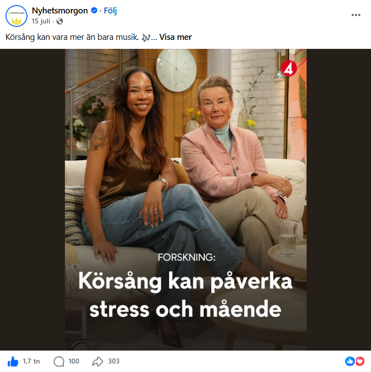 Körsång för psykisk hälsa i Nyhetsmorgon och Modern Psykologi