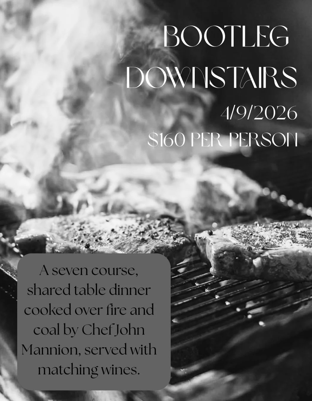 Introducing Bootleg Downstairs. 
A stripped back, more intimate version of Bootleg Dining. 
Limited numbers. Open kitchen. A shared table. 
Join us for our first event on Friday 4th September 

Tickets $160 per person, available at the link in our bi