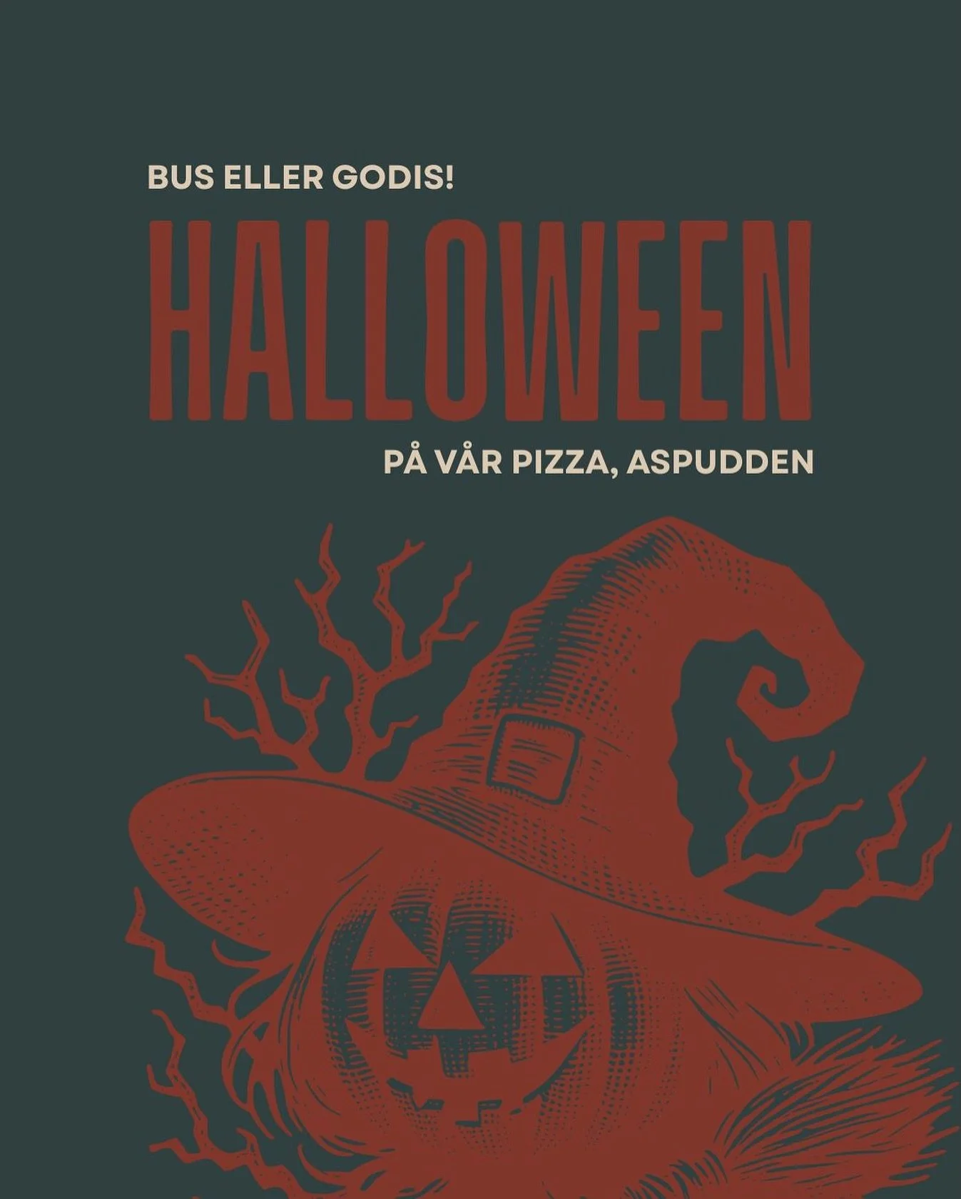 👻 HALLOWEEN P&Aring; V&Aring;R PIZZA I ASPUDDEN! 🎃
 Bus eller godis hos oss imorgon den 31 oktober! 🍬 Godis, lite pyssel och Halloween st&auml;mning

🍕 HALLOWEEN PIZZA &ndash; 120 🧃 Halloween-drinkar &ndash; 100 🥤 Alkoholfri dryck &ndash; 60

K