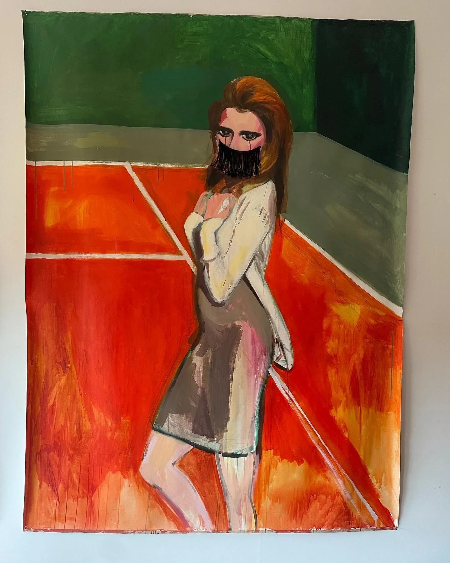 “(TENNIS GIRL) do what  you  got  to do” 
Acrylic on canvas, poliester fringed trimming. 
155cm x 210cm