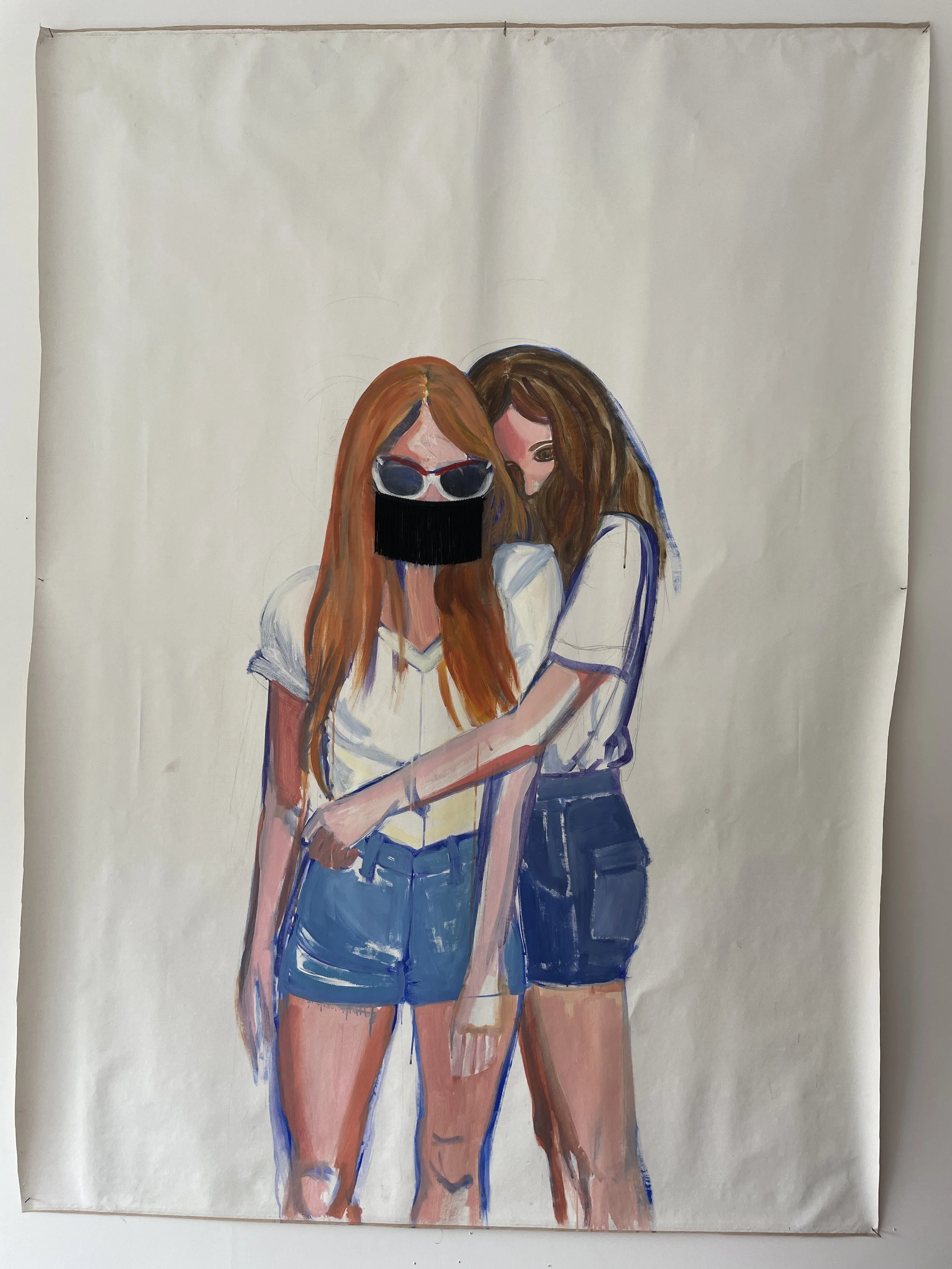 "SHE LOVES ME"
Acrylic on canvas, polyester fringe trimming.
151cm x 210cm