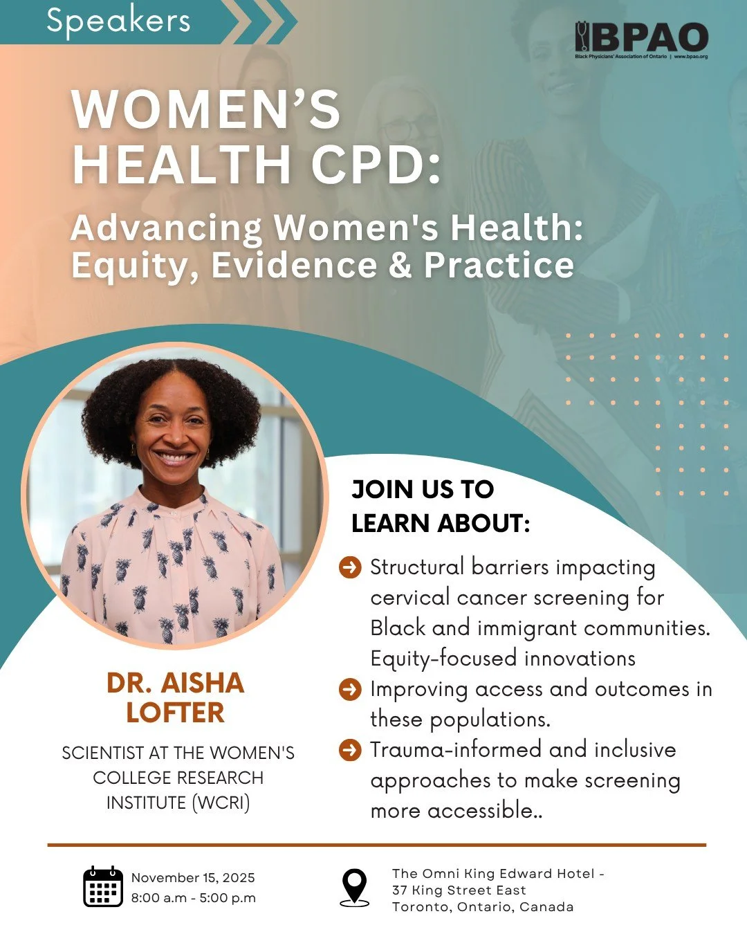 #2025WomensCPD Speaker Spotlight:
Meet Dr. Aisha Lofters &mdash; Scientist at the Women&rsquo;s College Research Institute, Medical Director at the Peter Gilgan Centre for Women&rsquo;s Cancers, and CIHR Applied Public Health Chair in Advancing Healt