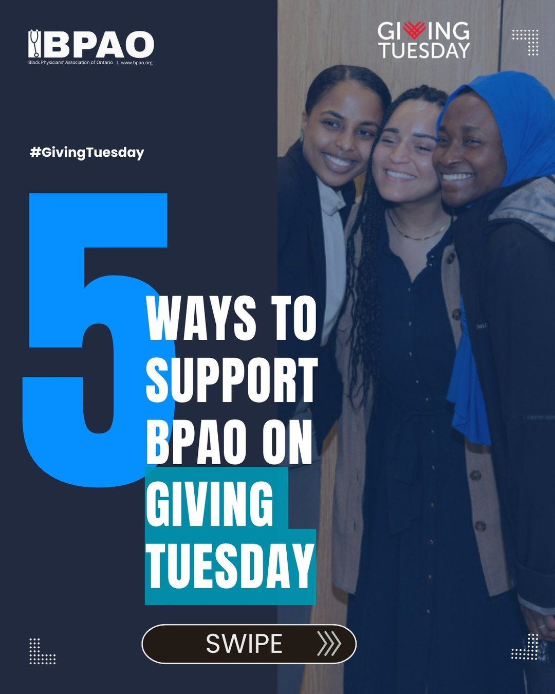 #GivingTuesday is coming!

This year, #GivingTuesday falls on December 2, but your support for BPAO&rsquo;s mission can start today. Every contribution helps us expand programs that uplift Black medical learners, physicians, and communities across On