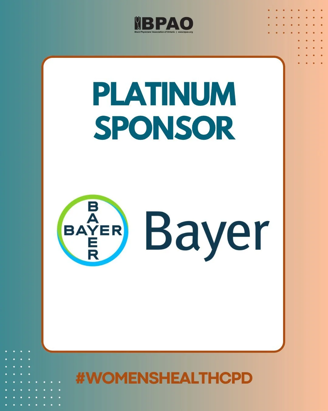 Thank you to our Gold Sponsor, Bayer!

We&rsquo;re proud to recognize Bayer as a Gold Sponsor of this year&rsquo;s Women&rsquo;s Health CPD &mdash; Advancing Women&rsquo;s Health: Equity, Evidence &amp; Practice.
Their support helps make this importa