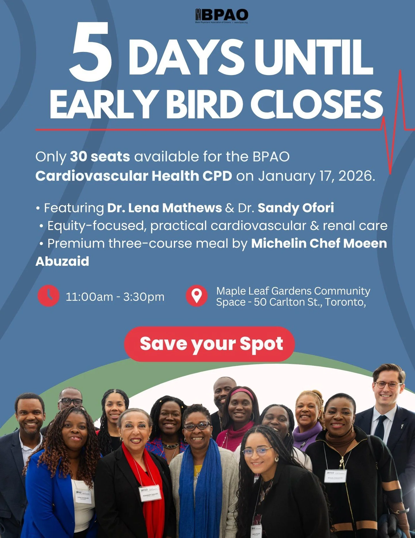 ⏳ Only 5 days left to save 10%!
Our Early Bird pricing for the BPAO Cardiovascular Health CPD ends November 30, and with only 30 seats available, this intimate program will sell out.

Join leading experts Dr. Lena Mathews and Dr. Sandy Ofori for an e