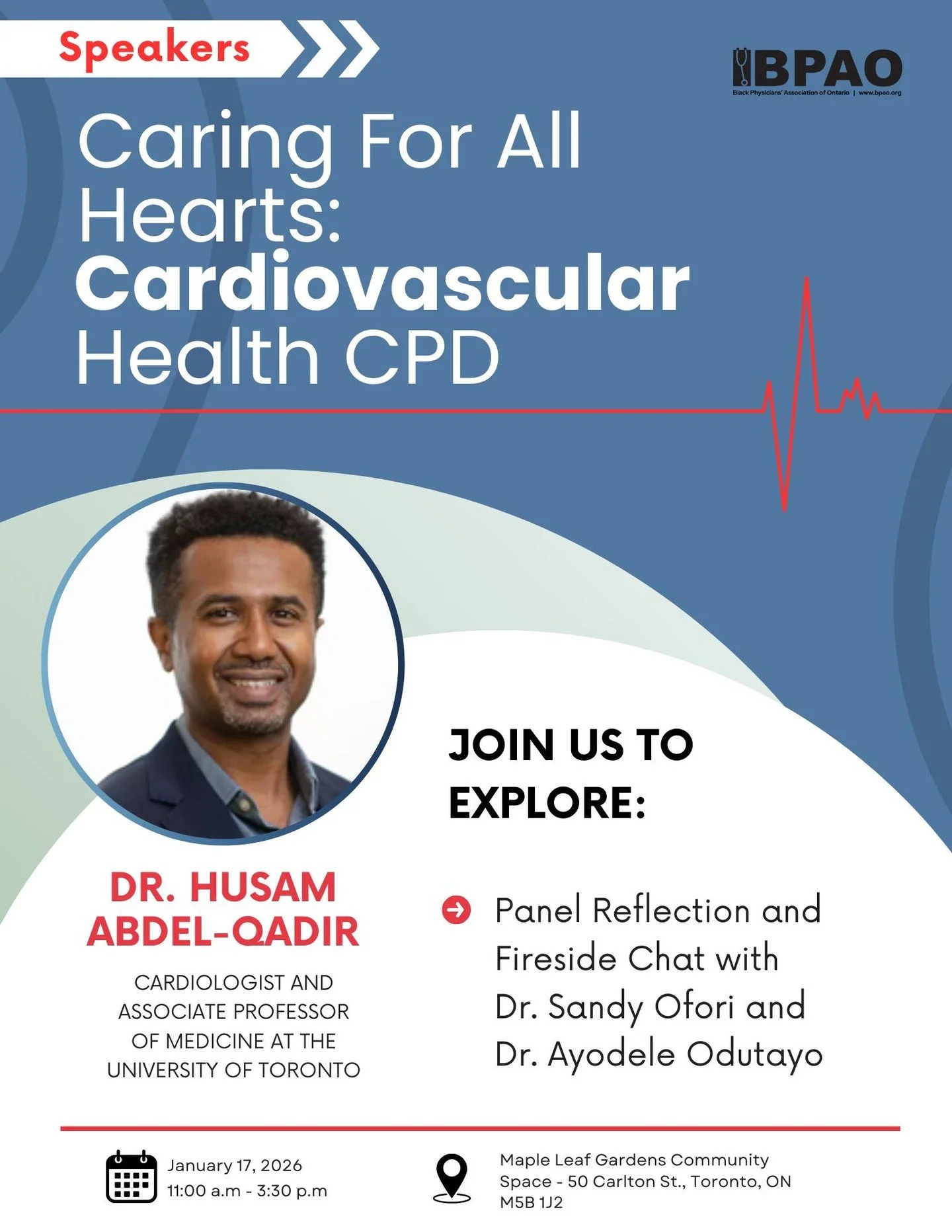 Our speaker spotlight for the #CardiovascularHealthCPD continues! 
We&rsquo;re proud to feature Dr. Husam Abdel-Qadir, a Cardiologist at Women&rsquo;s College Hospital and the Peter Munk Cardiac Centre, and Associate Professor of Medicine at the Univ