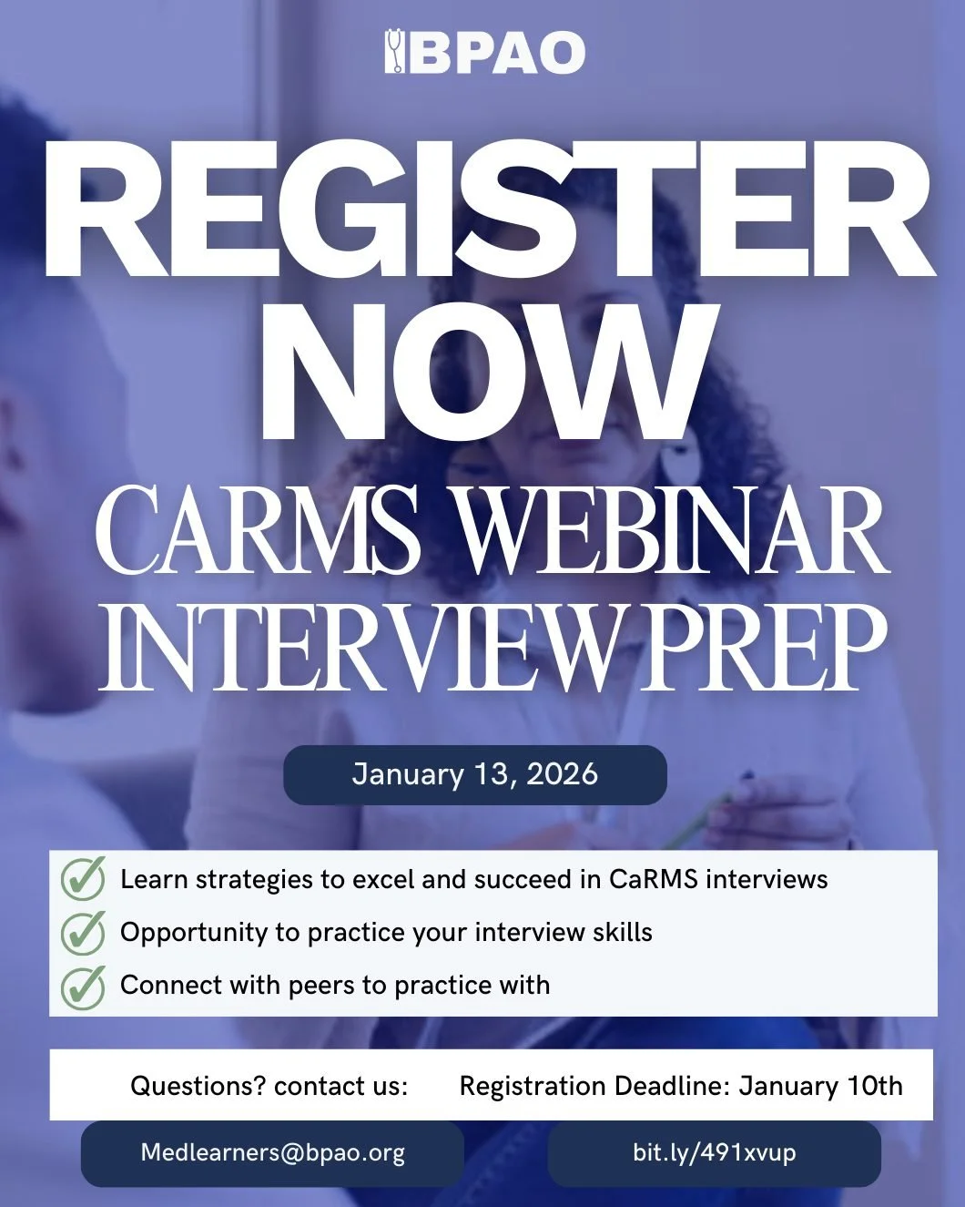 CaRMS interview coming up? 🎓
Join our Mock CaRMS Webinar for interview practice, insider tips and tricks, and expert guidance to help you stand out.
Practice with confidence, your future starts here! 

Register by January 10th, 2026, using the link 