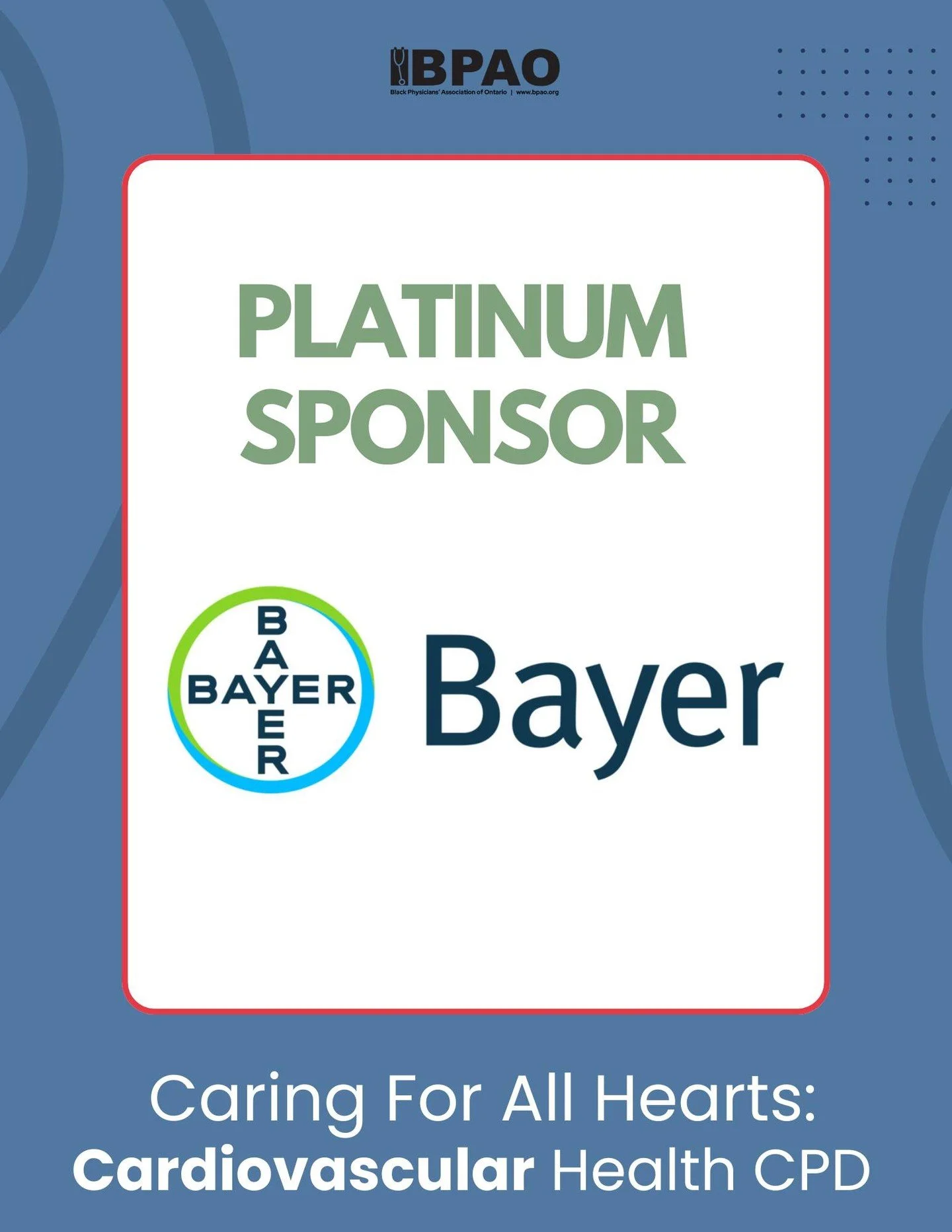 We are proud to welcome #Bayer as the Platinum Sponsor of the BPAO Cardiovascular Health CPD &mdash; Caring for All Hearts!
Thank you to Bayer for supporting this accredited program and helping move equity-informed cardiovascular care forward.