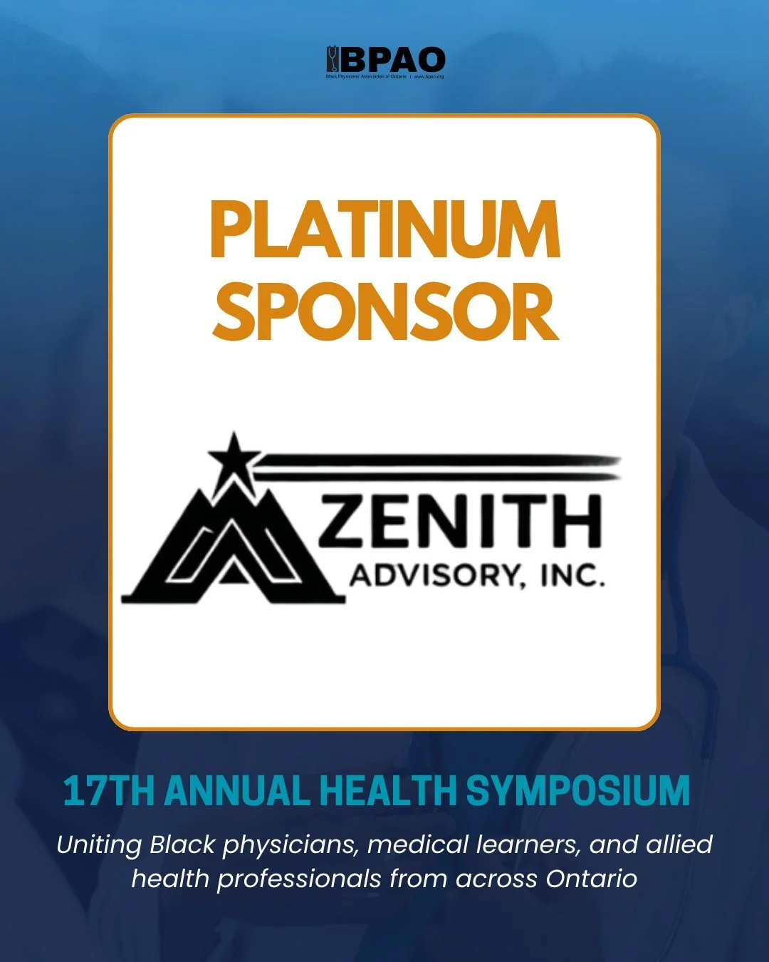 Another valued partner supporting the work!
We&rsquo;re proud to welcome Zenith Advisory Inc (@Zenith_advisory_inc) as a sponsor of the 17th Annual BPAO Health Symposium.

Thank you to Zenith Advisory Inc (@Zenith_advisory_inc) for supporting this im