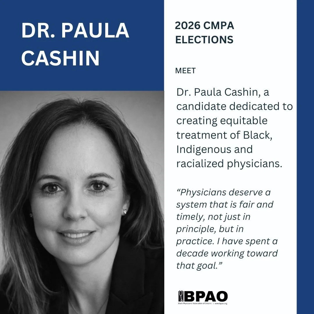 Meet Dr. Paula Cashin, an Indigenous physician and candidate dedicated to advancing equitable treatment for Black, Indigenous, and racialized physicians.

With a strong commitment to equity, advocacy, and system-level change, her work continues to su