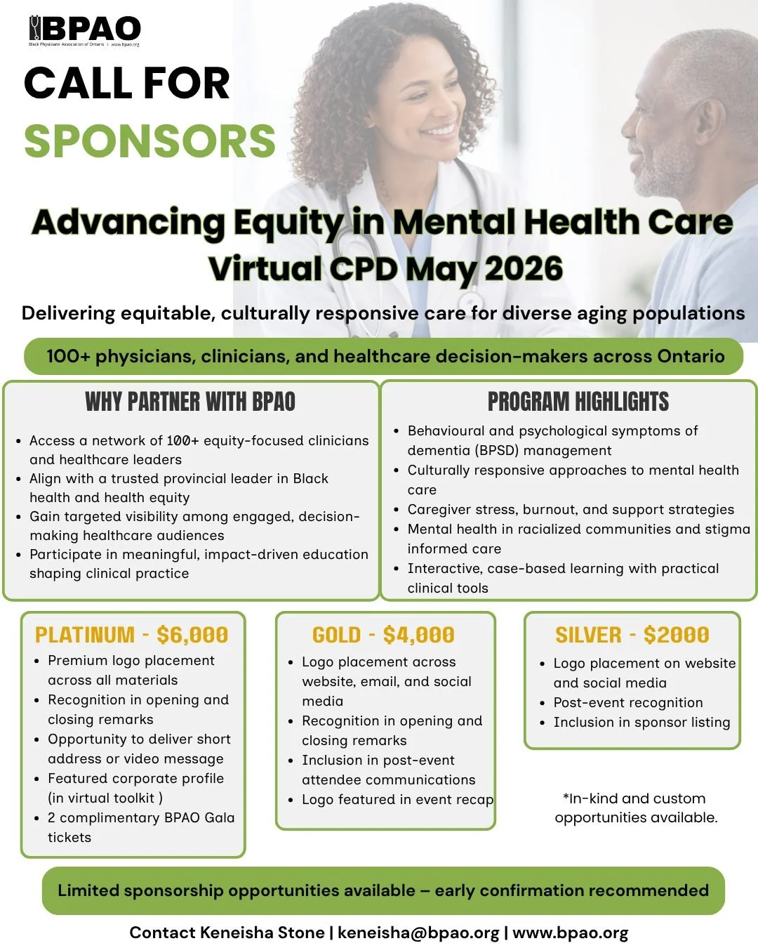 Now inviting sponsors for BPAO&rsquo;s #MentalHealth CPD.

Connect with a network of physicians, clinicians, and healthcare leaders working to advance culturally responsive mental health care for diverse aging populations.
This is an opportunity to s