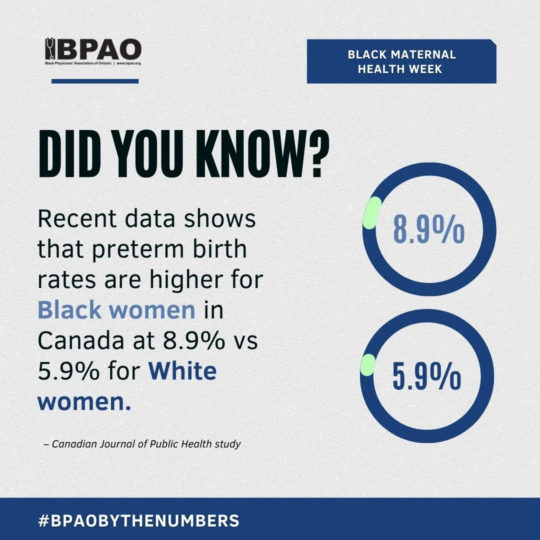 Some gaps in healthcare are easier to overlook until you look at the data.

This Black Maternal Health Week, #BPAOByTheNumbers highlights key disparities affecting Black mothers and families across Canada.

Swipe to learn more.