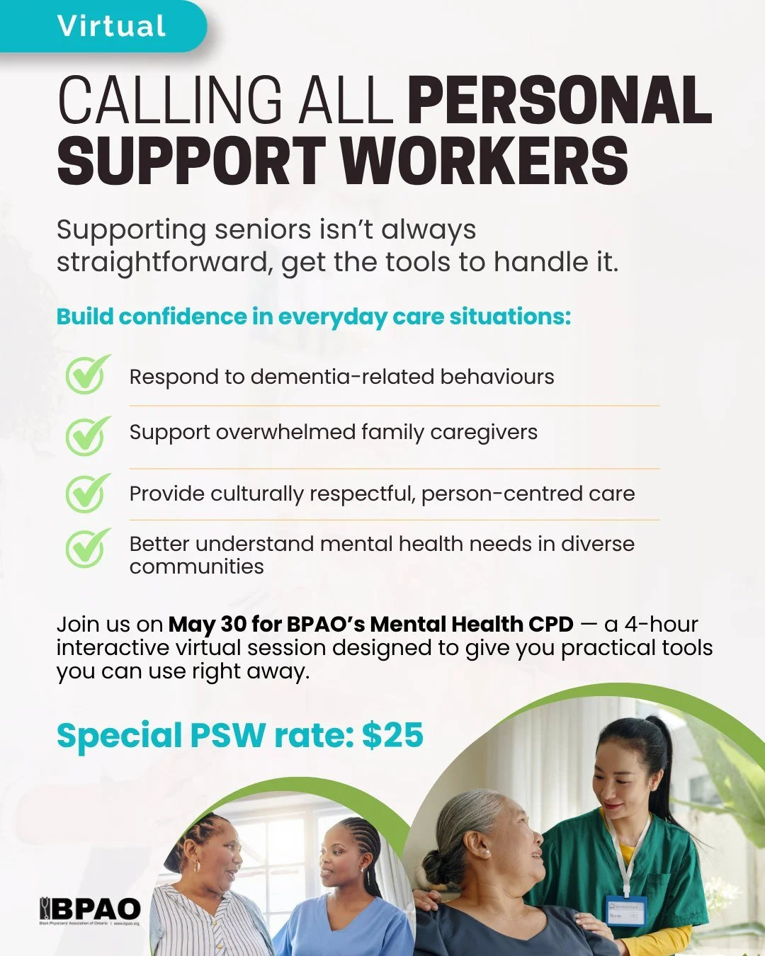 Some shifts are harder than others.

If you&rsquo;re a Personal Support Worker, you know that supporting seniors can come with complex situations, from dementia-related behaviours to supporting overwhelmed family members.

That&rsquo;s why BPAO&rsquo