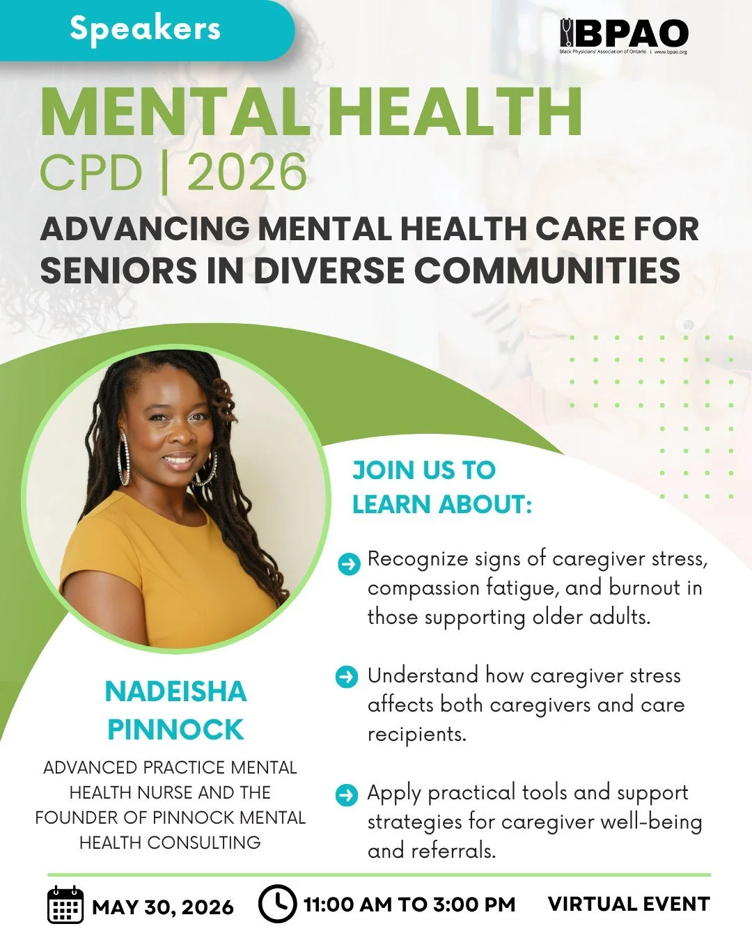 We&rsquo;re excited to welcome Nadeisha Pinnock as a speaker for BPAO&rsquo;s upcoming Mental Health CPD.

Nadeisha is an Advanced Practice Mental Health Nurse and founder of Pinnock Mental Health Consulting, with over 15 years of experience supporti
