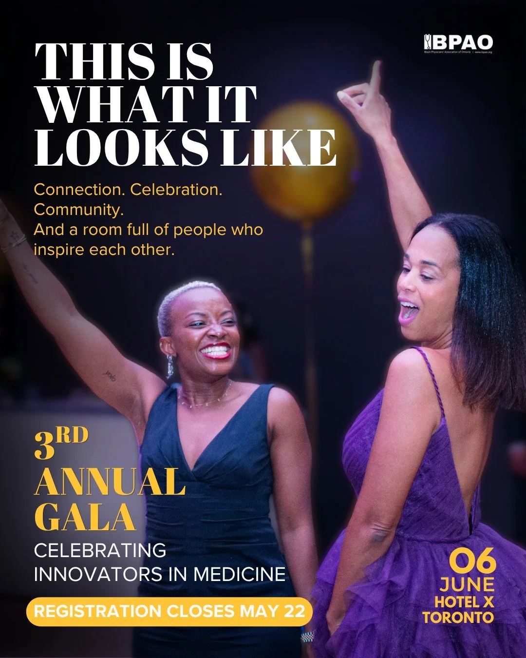 The 2026 BPAO Gala is almost here!

Join us on June 6 at Hotel X Toronto for an evening celebrating Black visionaries transforming healthcare; bringing together healthcare professionals, community leaders, organizations, entrepreneurs, learners, and 