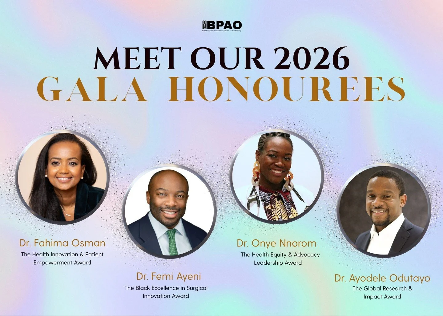 We are proud to introduce the 2026 BPAO Gala Honourees ✨

This year, we celebrate leaders whose work continues to transform healthcare through innovation, advocacy, research, and impact.

Congratulations to:
&bull; Dr. Fahima Osman &mdash; Health Inn