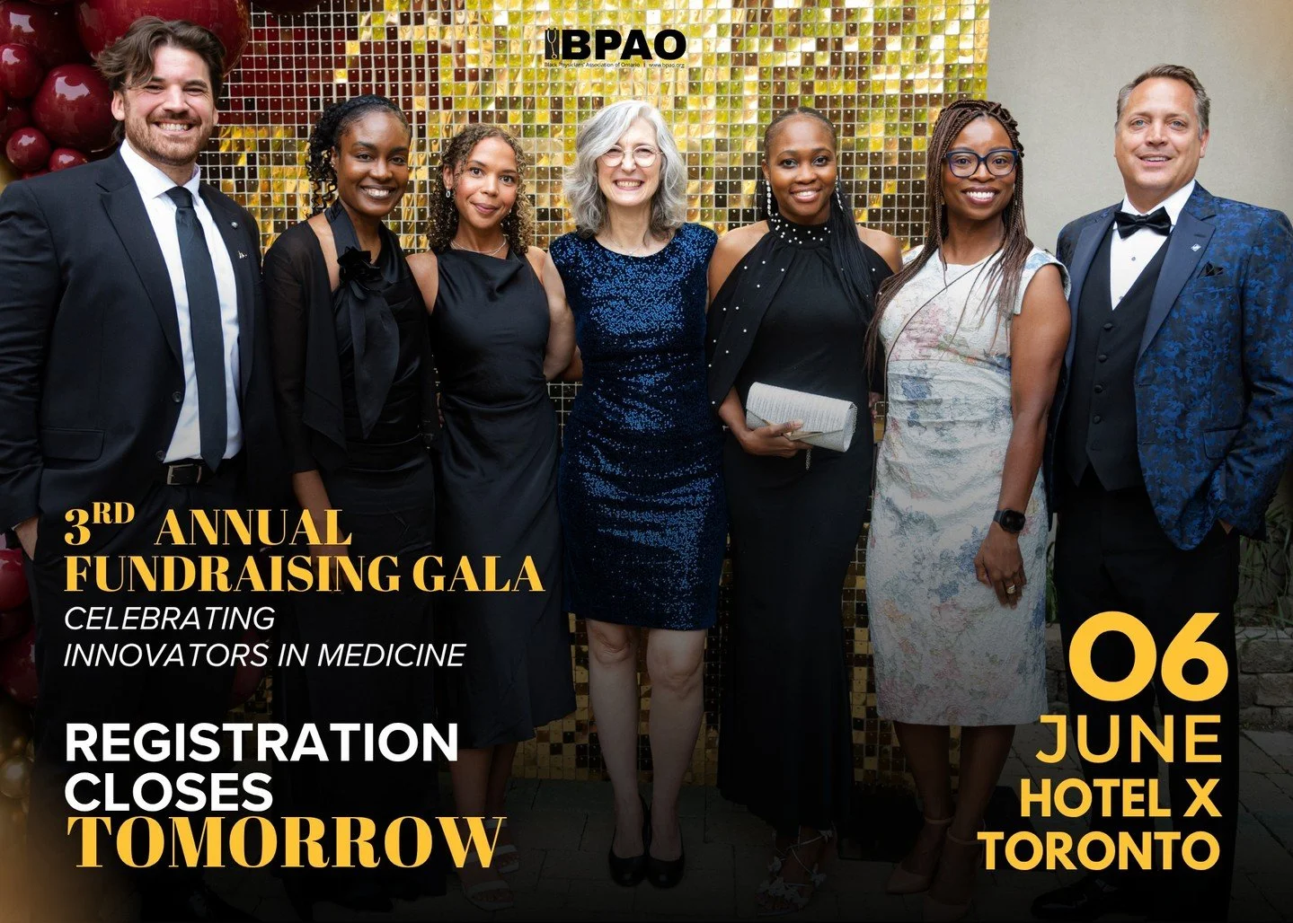 🚨 FINAL CALL 🚨

Registration for the 2026 BPAO Fundraising Gala closes tomorrow, May 22, and there will be no late registration or tickets at the door.

Join us June 6 at Hotel X Toronto as we celebrate Black Visionaries Transforming Healthcare and