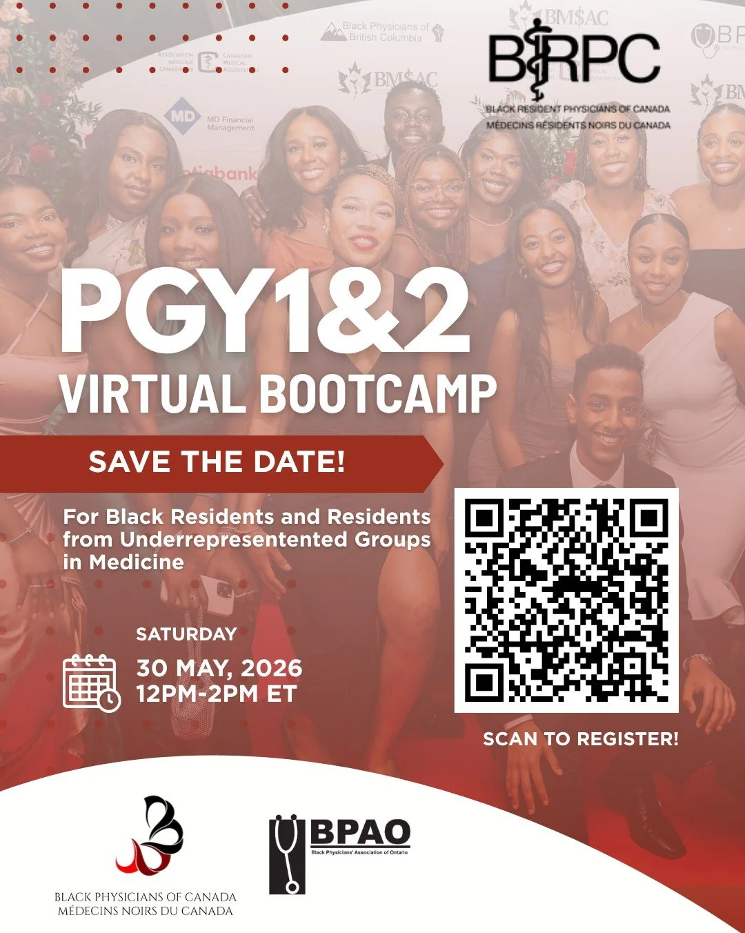 Save the date!
PGY1&amp;2 Virtual Bootcamp.
For Black Residents and Residents from underrepresented groups in medicine.

May 30, 2026
12pm - 2pm ET