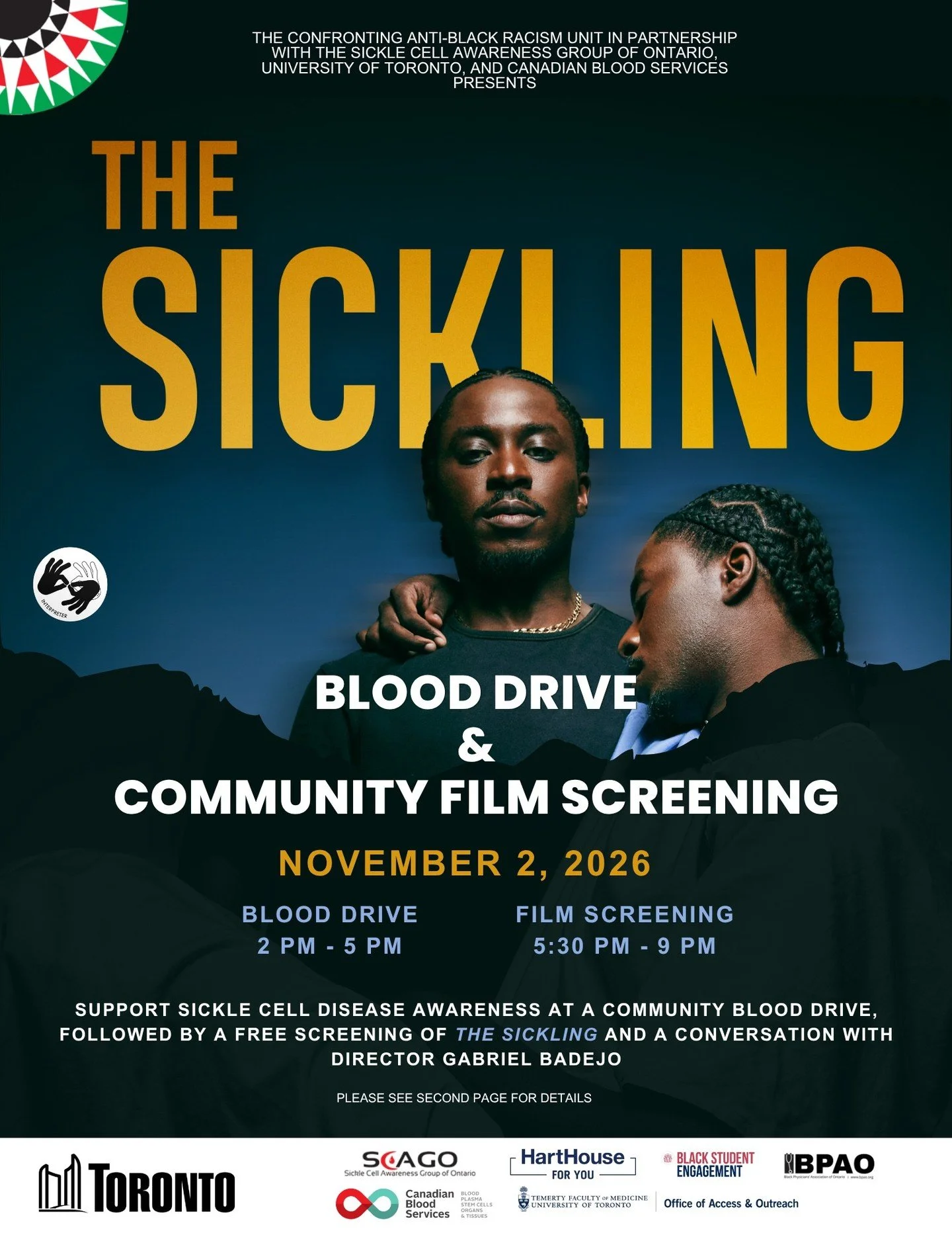 On November 2, join the City of Toronto&rsquo;s Confronting Anti-Black Racism Unit and the Sickle Cell Awareness Group of Ontario (SCAGO) at the University of Toronto for a community event featuring a blood drive, sickle cell trait screening, and a s