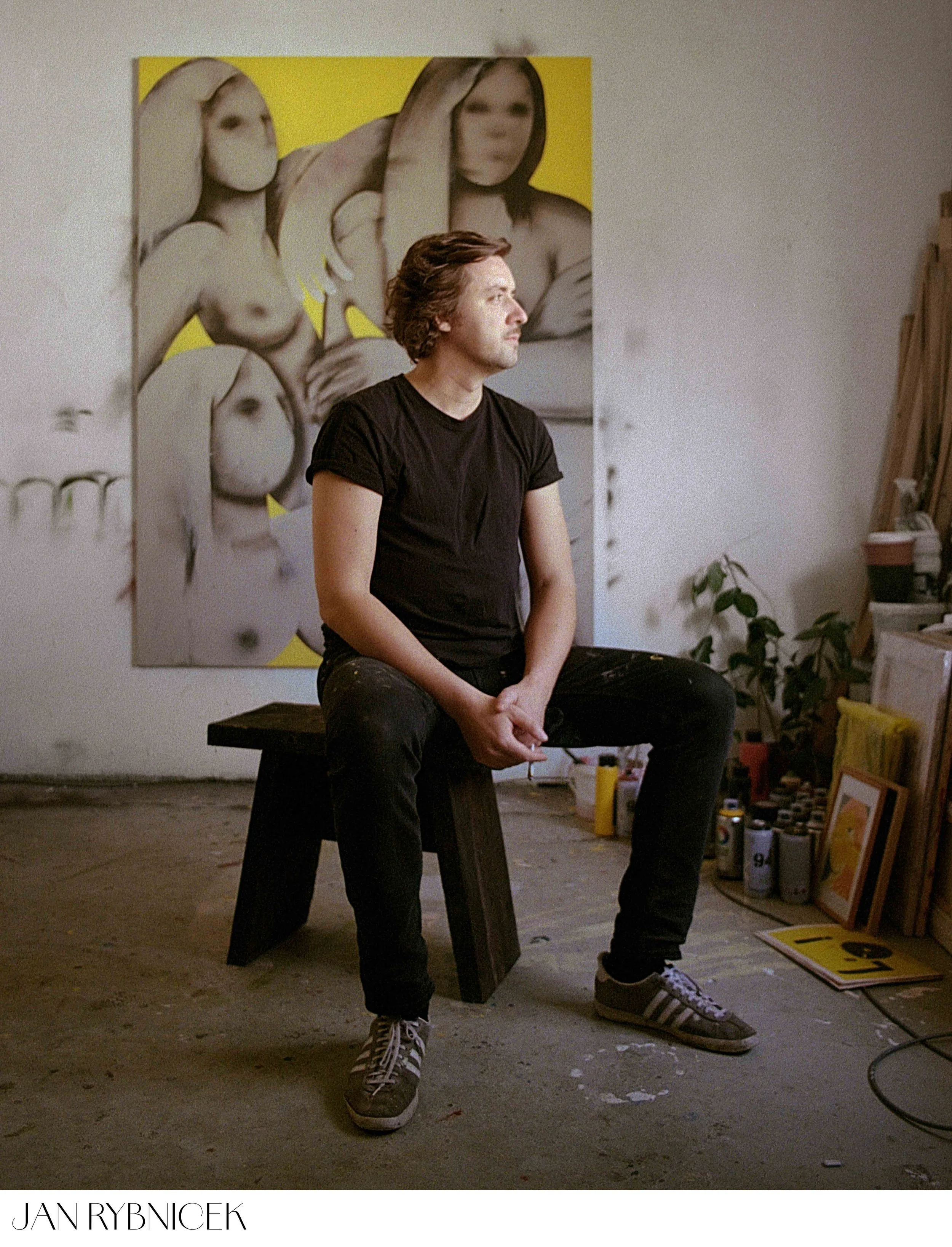 Portrait of czech painter Jan Rybnicek in his studio in Munich captured by Tereza Konarikova