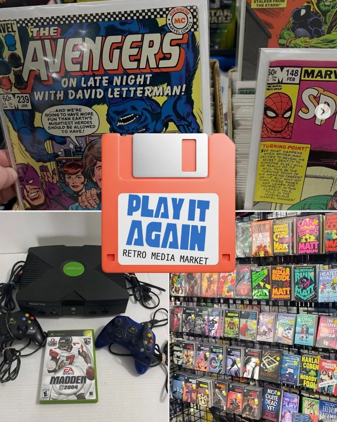 🎮📼🎶 PLAY IT AGAIN: Retro Media Market 🎶📼🎮
IN COLLABORATION WITH @the_curious_thrifter

Dive into a nostalgic treasure trove of physical media featuring:

🃏 Vintage comics, collectible cards &amp; board games
💿 Classic vinyl records, CDs &amp;
