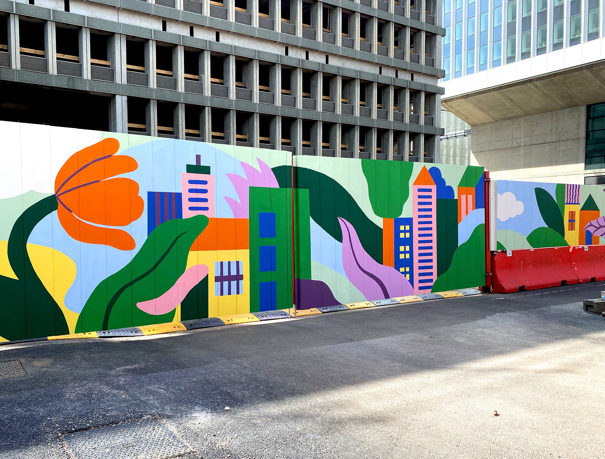 ICADE x PIMENT MARTIN - Réalisation de 2 fresques murales sur palissade de chantier dans 2 rues de Lyon dans le quartier de Partdieu (69)