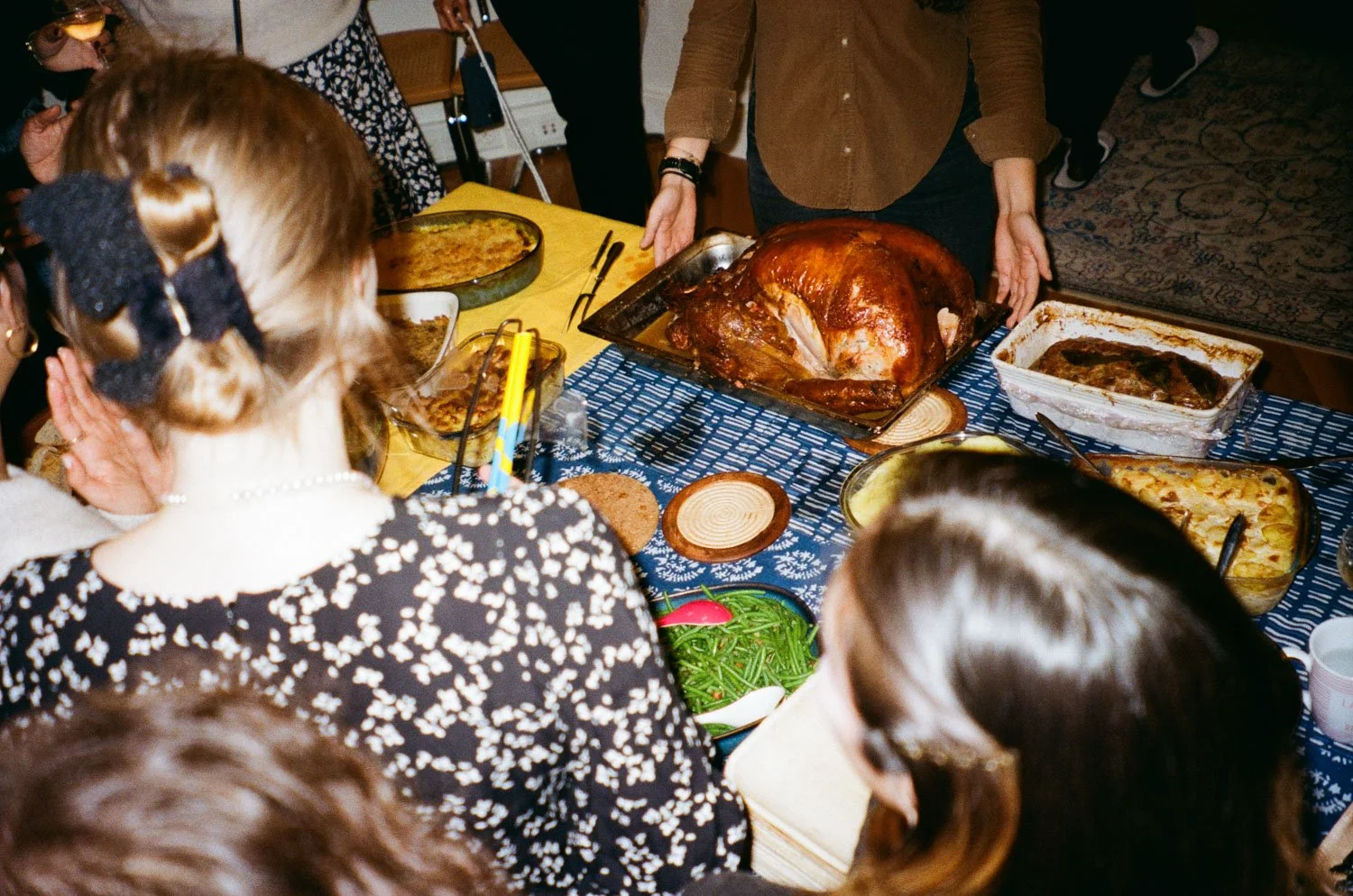gathering around the turkey