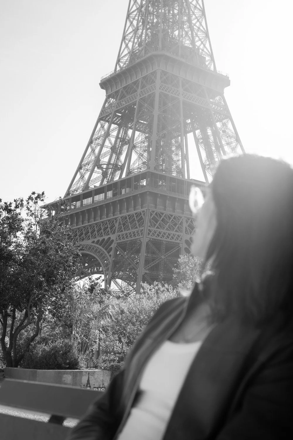 Woman in front of Eiffel Tower Paris