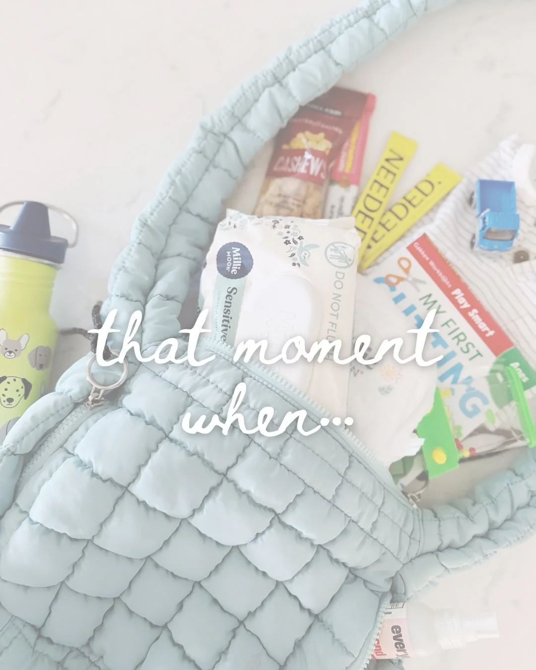 Mom purse = toddler survival kit 🛻🍪🖍️