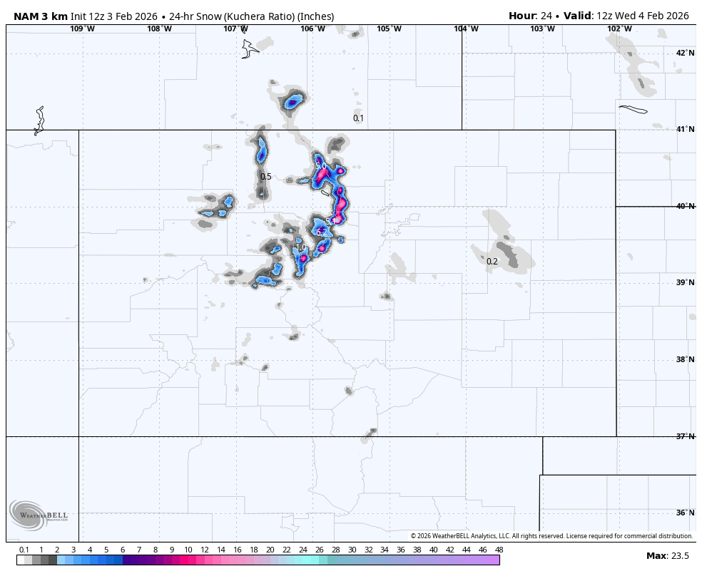 Weather radar map showing snow intensity over parts of the northern United States, with a focus on Minnesota. The map indicates areas of snowfall in shades of blue and pink, with values measured in inches. The snow is most concentrated in central Minnesota.