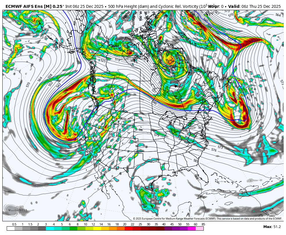 A weather map showing the North American continent with weather patterns, including hurricanes and storms, indicated by swirling colors and cyclone symbols, overlaid with isobars and atmospheric data.