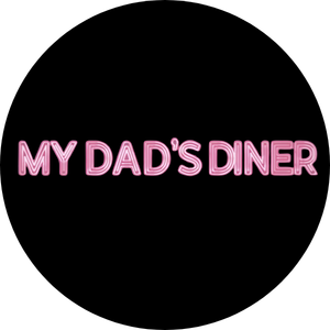 Text reading 'My Dad's Diner' in pink letters on a black background.