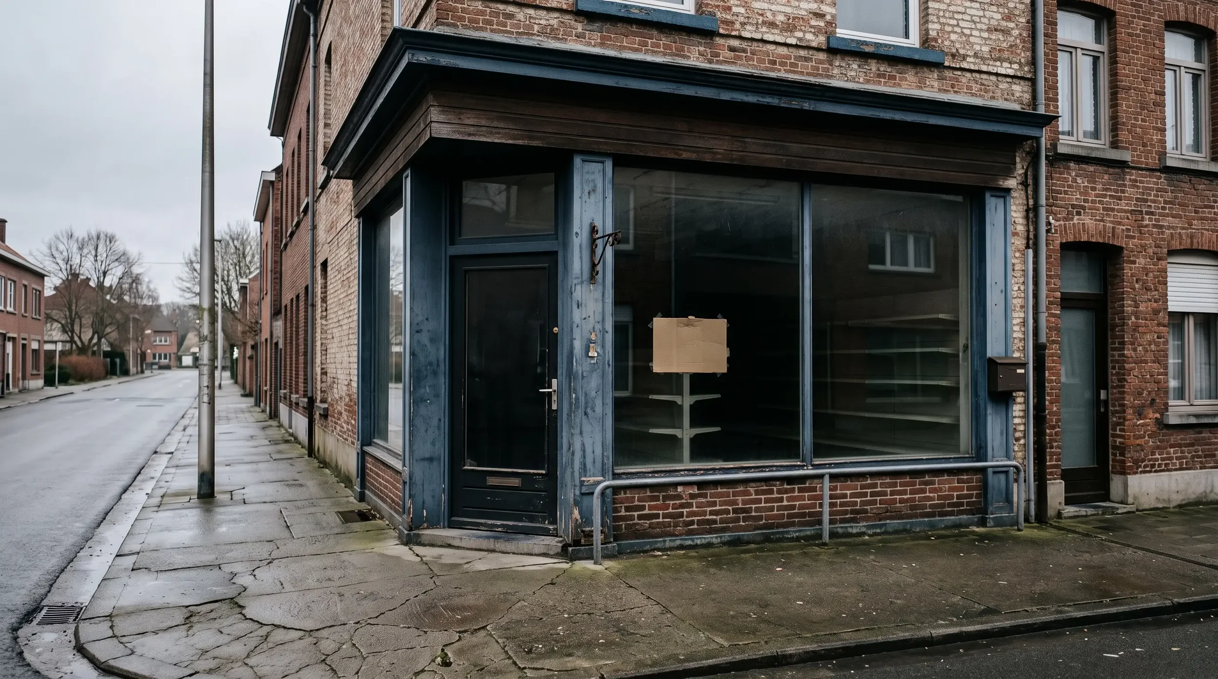 A closed storefront with the lights off during a business interruption insurance claim, the period when lost income coverage should be running