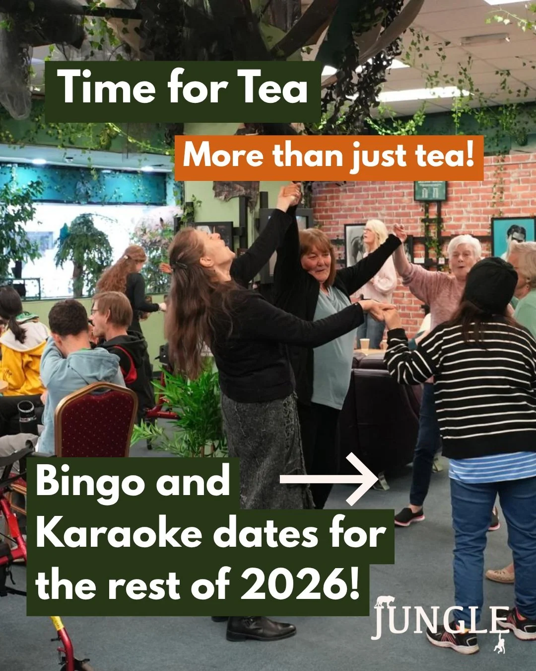 Time for Tea is normally a quiet time of free tea, coffee, biscuits and good friends. But, every now and then we like to mix it up!

Check out our bingo and karaoke dates for the rest of this year - and come join us! Everyone is welcome and everythin