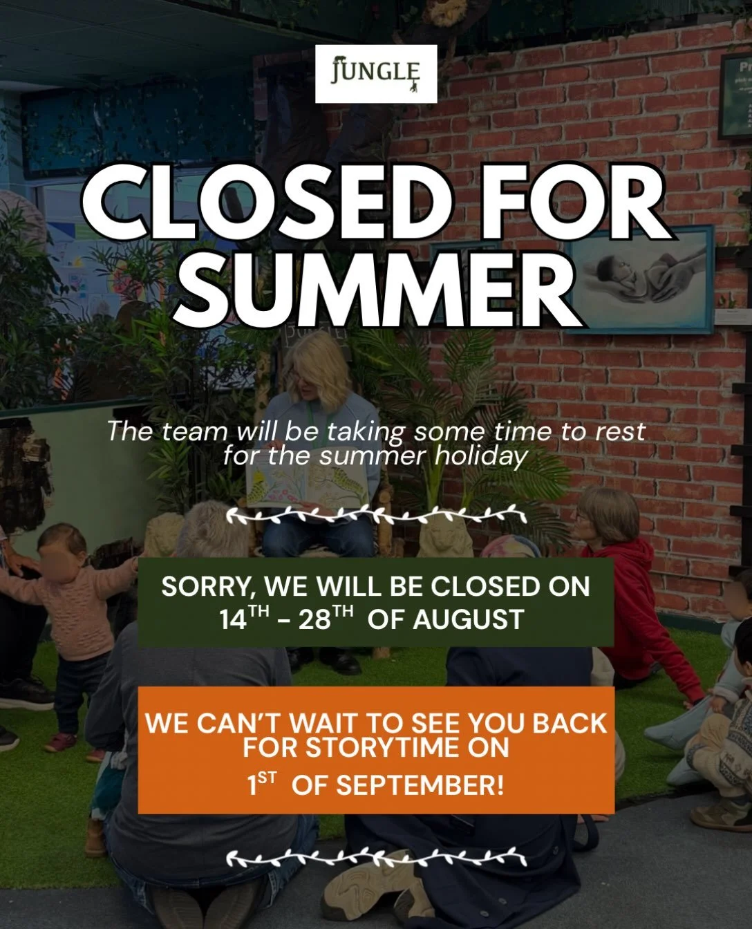 We are closed for our Summer Break! We will miss you!! 🥹 Thank you to everyone who makes the Jungle such a special place ❤️ The team are taking a well-deserved break, resting and rejuvenating&hellip; and getting ready to welcome you back on Tuesday 