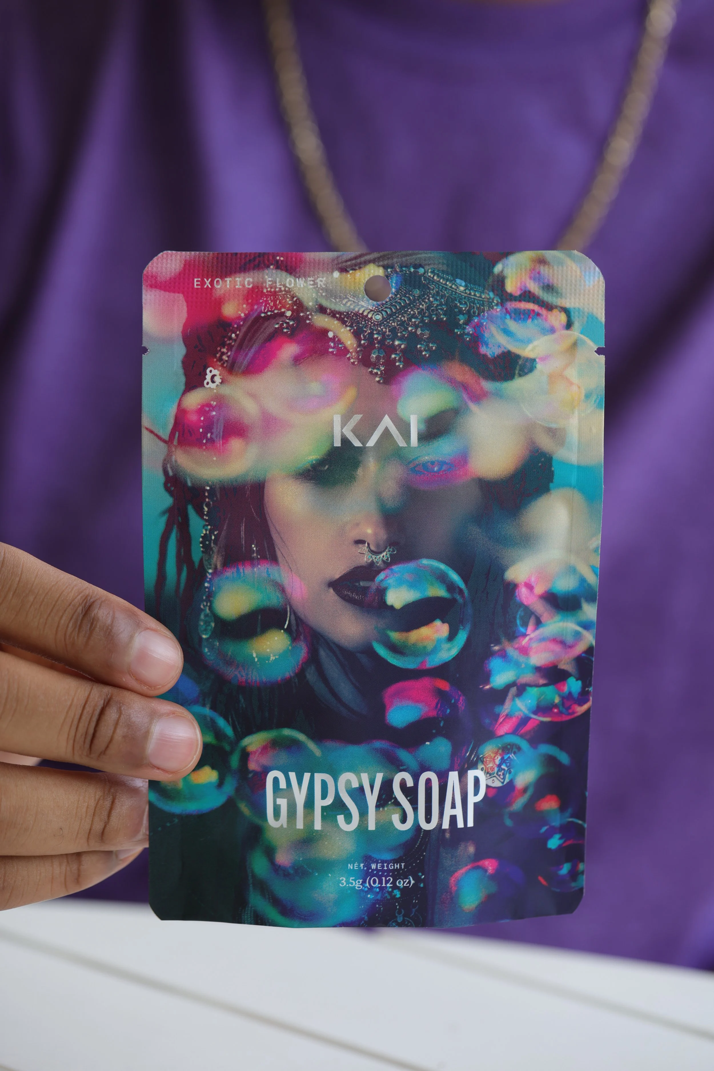 KAI Cultivation Gypsy Soap pre-pack eighth being held in hand