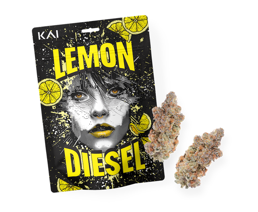 KAI Cultivation Lemon Diesel Sativa Pre-Pack Eighth and Cannabis Buds